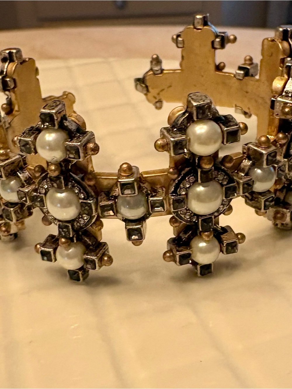 CAbi Gold-Tone Pearl Cross Link Bracelet